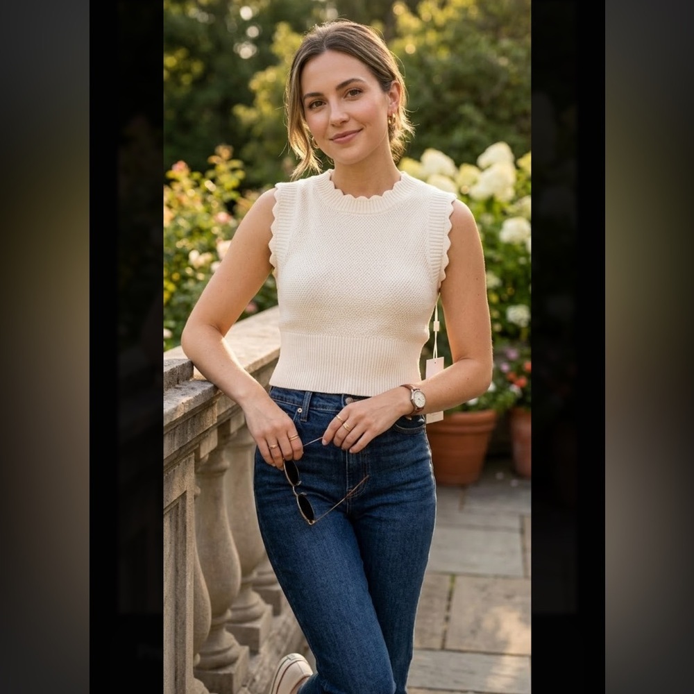 Cyrus Cream Sleeveless Knit Tank Top